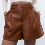 ZARA Faux Leather Brown Shorts Photo 0
