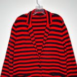 Ann Taylor  Red & Navy Striped Long Knit 1 buttton Coatigans Cardigan Coat Large Photo 2