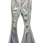 Loverly Fit Denim Extreme Flare Distressed Raw Hem Light Wash Blue Jeans Size 11 Photo 7