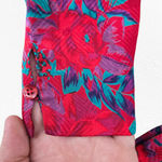 Vintage 80s Halston III Silk Floral Plaid Dress Red Pink Teal Belted Midi Size 4 Photo 7
