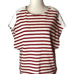 ZARA  Shirt Women Medium Red White Striped Knit Button‎ Shoulder Top Coastal Photo 0