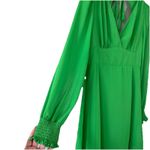 MELLODAY NWT Green Midi Dress M Smocked Cuffs Tie Back Cottagecore Romantic Photo 3