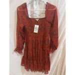 Patrons of Peace Red Fall Floral Smocked Square Neck Tiered Mini Dress Size S Photo 2