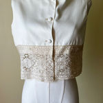 Vintage 1960s Polly Hornburg White Lace Trim Crop Top Vest Small Boho Tank Photo 0
