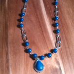 Lapis Lazuli and White Austrian Crystal Silvertone Paperclip Necklace Photo 1