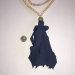 Elegant Beaded Boho Necklace with Navy Fabric Tassel Blue Photo 7