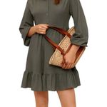 Mango MNG Green Long Sleeve Ruffled Tiered Collared Shirt Dress Size 4 Small Photo 1