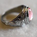 Source Unknown Exciting Lt. Pink Cut Glass Oval Stone Deer Etched Silver Tone Band Size 8 Ring Photo 2