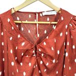 ASTR  The Label Rust Brown White Lightweight Keyhole Balloon Sleeve Top XSmall XS Photo 2