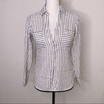 EXPRESS  The Portofino Shirt Gold White‎ Blue Striped Women's Sz Slim Small Photo 0