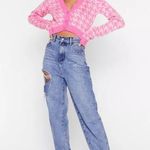 Nasty Gal Got Knit Right Barbiecore Pink & White Houndstooth Cropped Cardigan - S Photo 2