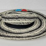 Hinge Two Tone Panama Hat Black White Wide Brim Woven Straw Pom Pom Summer NWOT Photo 13