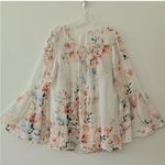 White House | Black Market WHBM Silk Floral Mimosa Chiffon bell sleeve blouse‎  8 Photo 1