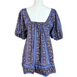 Free People  Retro 70s Bohemian Vintage Lover Blouse Dutch Blue Combo Medium Photo 11
