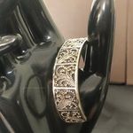 Sterling Silver  Granulated Oxidized Scroll Cuff Bracelet Vintage Photo 1