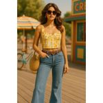 Rose + Olive Yellow White Abstract Bustier Corset Style Crop Tank Top NWT Size L Size L Photo 2