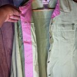 Quacker Factory  XL Lime Green Lightweight Denim Jacket Pink Rhinestone Trim Photo 6