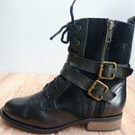 Hush Puppies  Women's Boots Combat Leather Side Zip Buckle Block Heels Black Sz 5 Photo 0