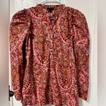 J.Crew  Pink Puff Sleeve Ruffle long sleeve paisley print blouse size small Photo 1