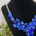 Statement Silver and Blue Floral Crystal Necklace and Earrings Set Photo 2