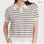 Alex Mill Zoe Polo Sweater in Stripe Ivory and Navy Size Medium Blue Photo 0