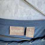 Chico's Chico’s Slate Blue Slub Knit Braided Neckline Short Sleeve Tee 100% Cotton NEW Photo 4