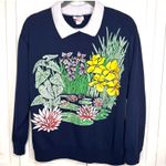 Jane Colby Long Sleeve Womens Medium Puff Paint Floral Garden Grandma USA VTG Blue Photo 0
