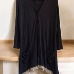 LOGO navy Blue lace trim tunic cardigan top Button Up Asymmetrical Women’s M Size M Photo 0