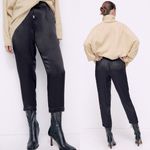 ZARA  SATIN PAJAMA STYLE Skinny PANTS W/ DRAWSTRING BLACK SIZE S NEW Photo 1