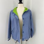 Hanna Andersson XS Blue, Lime Green Unisex Windbreaker Hooded Rain Jacket Blue Photo 2