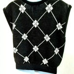 Loubella Vintage 80's Knit Vest Women Size L Diamonds pattern Black White Size L Photo 3