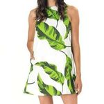 KATIE KIME Banana Leaves Tropical Printed White Green Mini Sheath Dress Sz 2 Photo 0