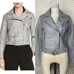 Maje Bassung Belted Leather Motorcycle Jacket Gray Photo 1