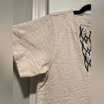Madewell Cream Cotton Black Embroidered V Neck Short Sleeve Split Hem Top Size S Photo 5