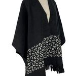 Rachel Roy Fleece Reversible Poncho Black & Ivory Leopard/Solid Black Photo 1