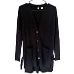 Anthropologie Moth Anna Ribbed Button Front Side Tie Cardigan Sweater Black XS Photo 2