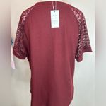 XL Women Waffle Top with Lace Sleeves Maroon NWT vneck Red Photo 1