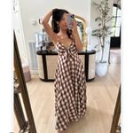 Free People NEW  Via Gingham Cotton Seersucker Sundress Brown Photo 9