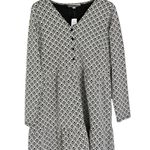 The Loft NWT Jacquard Button Flounce Swing Mini Dress Black White Size Medium Photo 3