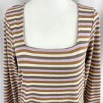 VERO MODA New Square Neck Long Sleeve Mini Dress Frida Neutral Stripe Photo 5