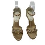 Prada Jeweled Satin Ankle Strap Heels Gold Bow Embellished Sandals 37 Photo 1