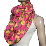 Betsey Johnson  NWT Pink Yellow Garden Rose Print Large Loop Infinity Scarf Photo 1