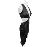 Oh Polly  Black Faux Leather Halter V-Neck Cutout Ruched Mini Bodycon Dress Sz 2 Photo 2