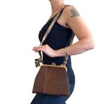 Vintage Genuine Lizard Brown Leather Frame Handbag with Oscar de la Renta Scarf Photo 1