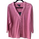 Karen Kane NWT 🩷 Pink Silk Knit Cardigan, Silk Ruffle Trim, Hook & Eye, Plus 1X Photo 0