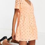 ASOS DESIGN Broderie V Front V Back Tiered Mini Smock Dress Orange Photo 1