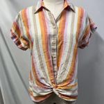 Lou & grey  Striped Linen Twist Front Shirt Women Small Preppy Beach Coastal Pink Photo 14