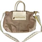 Perlina  Leather Top Handle Tote Satchel Crossbody Strap Taupe Bone Bag Purse Photo 2