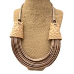 None Multi Strand Cord Straw Necklace Muted Gold Tribal Vacation Chunky Cruise Adj 25 Photo 0