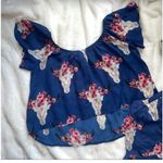 Peach Love California Desert Skull Ruffle top short Set size small flowy blue Photo 6